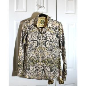 Robert Graham Women's Beige & Green Paisley LS Button Front Shirt sz M